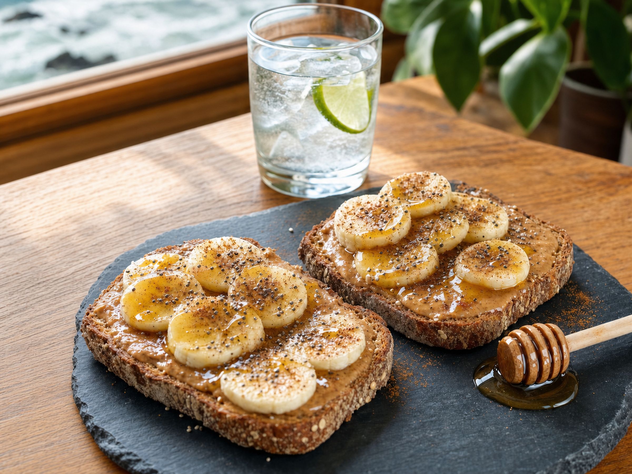 Banana almond pre-surf toast