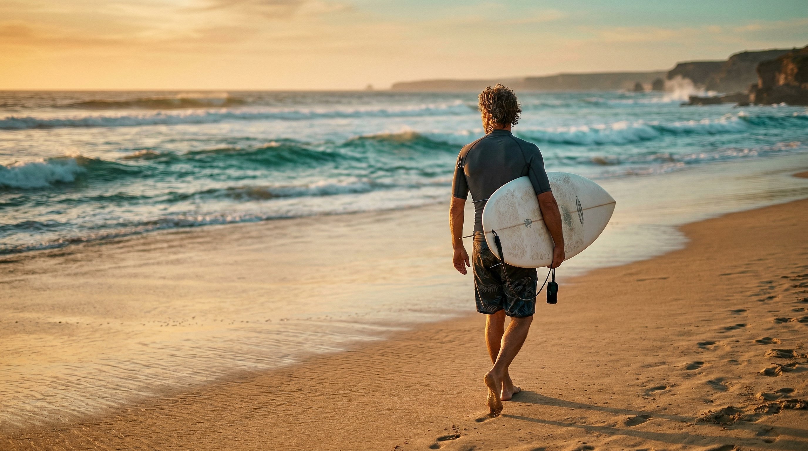 A surfer on the beach, a reminder that big-wave fueling is still food plus timing