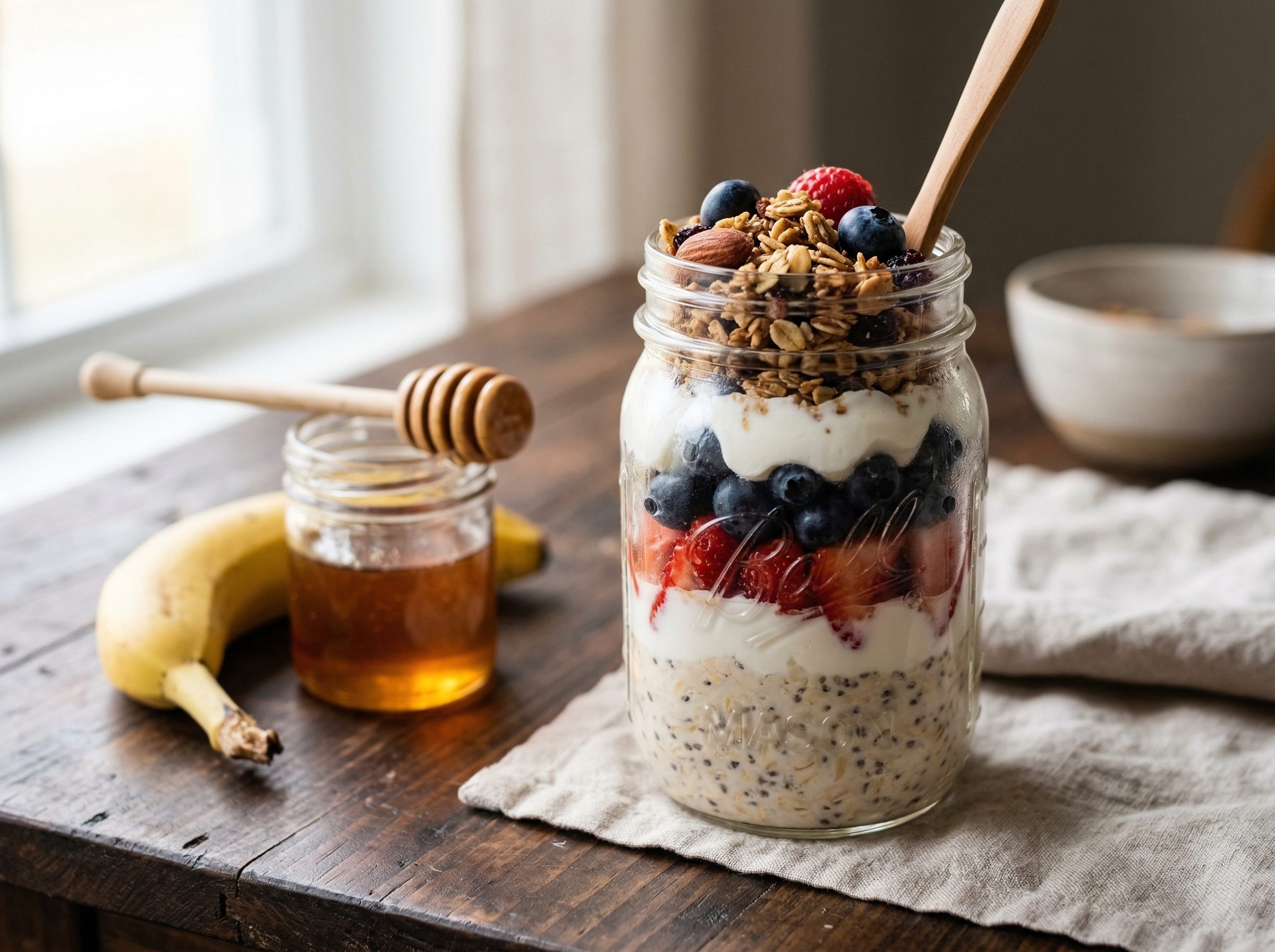 Big day overnight oats with berries, almonds, and cinnamon