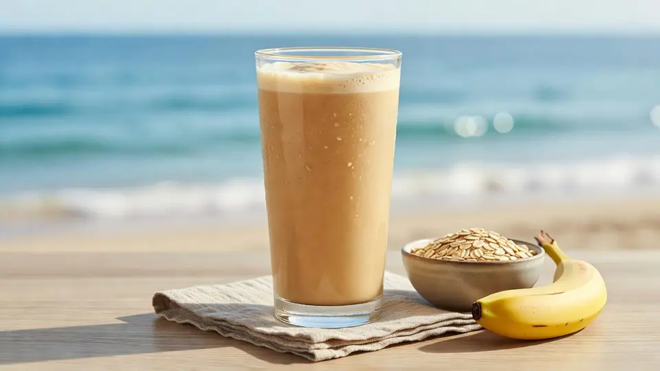 Banana-oat smoothie with oats and a banana